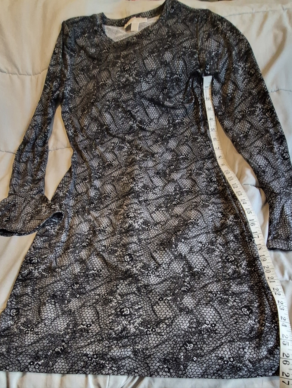 Michael Kors Black & Gray Long Sleeve Patterned Dress